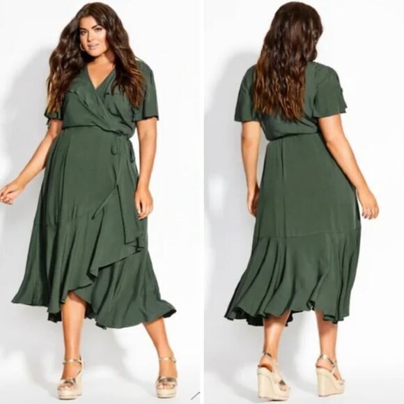 New! City Chic Fiesta‎ Fun Maxi Dress in olive jungle green, plus size 16 - Picture 1 of 16